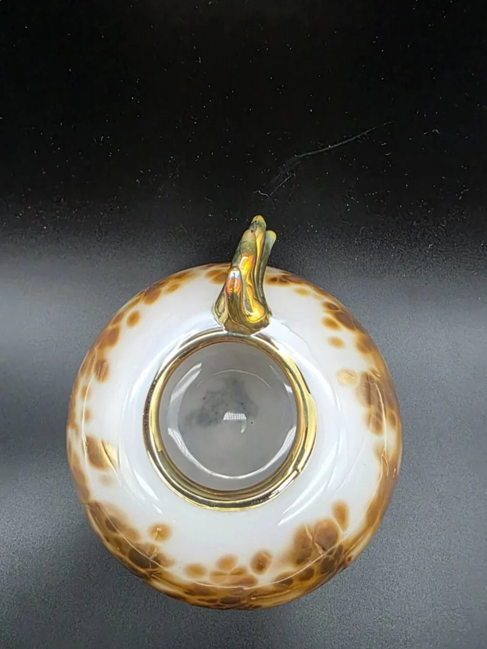 Whimsical Art Glass Vase handmade gold & cream Glass Signed Unique Asymmetrical